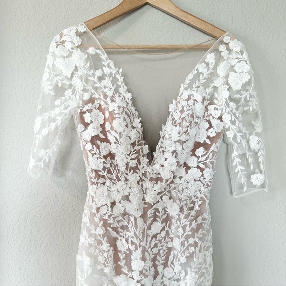 Galina Signature Embroidered Floral Illusion Bodysuit Wedding Dress - Picture 8 of 17